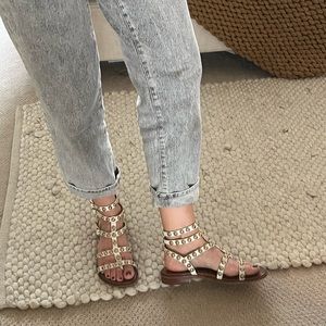 White & Gold Sam Edelman Gladiator Sandals - 6.5